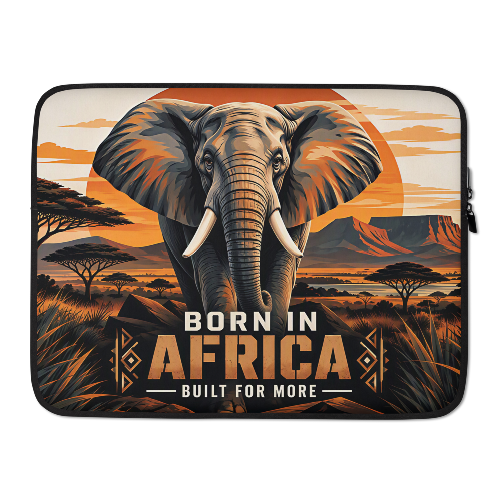 Elephant laptop sleeve with an elephant against an African sunset